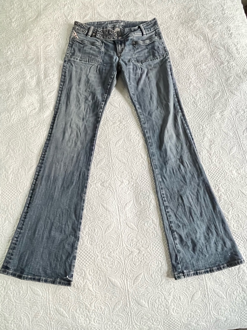 Vintage Parasuco Women’s Gray Flare Jeans - Grommet Details - Bell Bottoms - 90